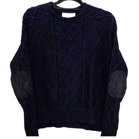 Rachel Zoe Womens Black Pullover Cable Knit Sweater XS Elbow Patch Cozy Comfort - Picture 1 of 8